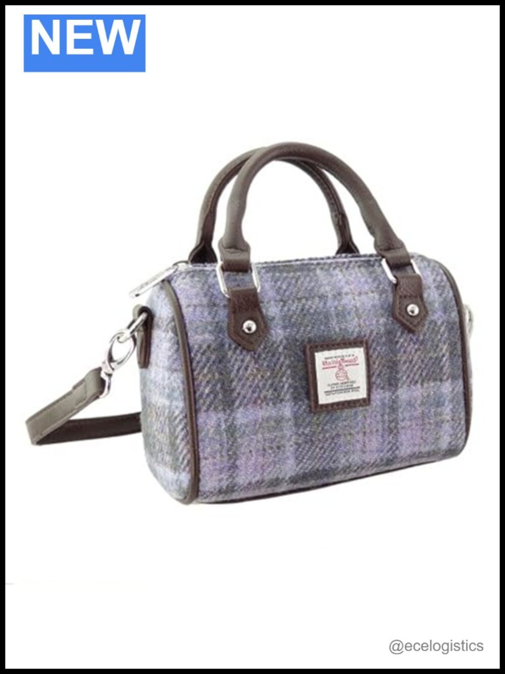 Harris Tweed Wool Mini Bowling Bag with Vegan Leather Trim